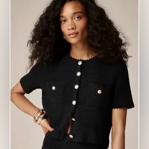 NWT J Crew Button Front Short-sleeve Lady Sweater Black...